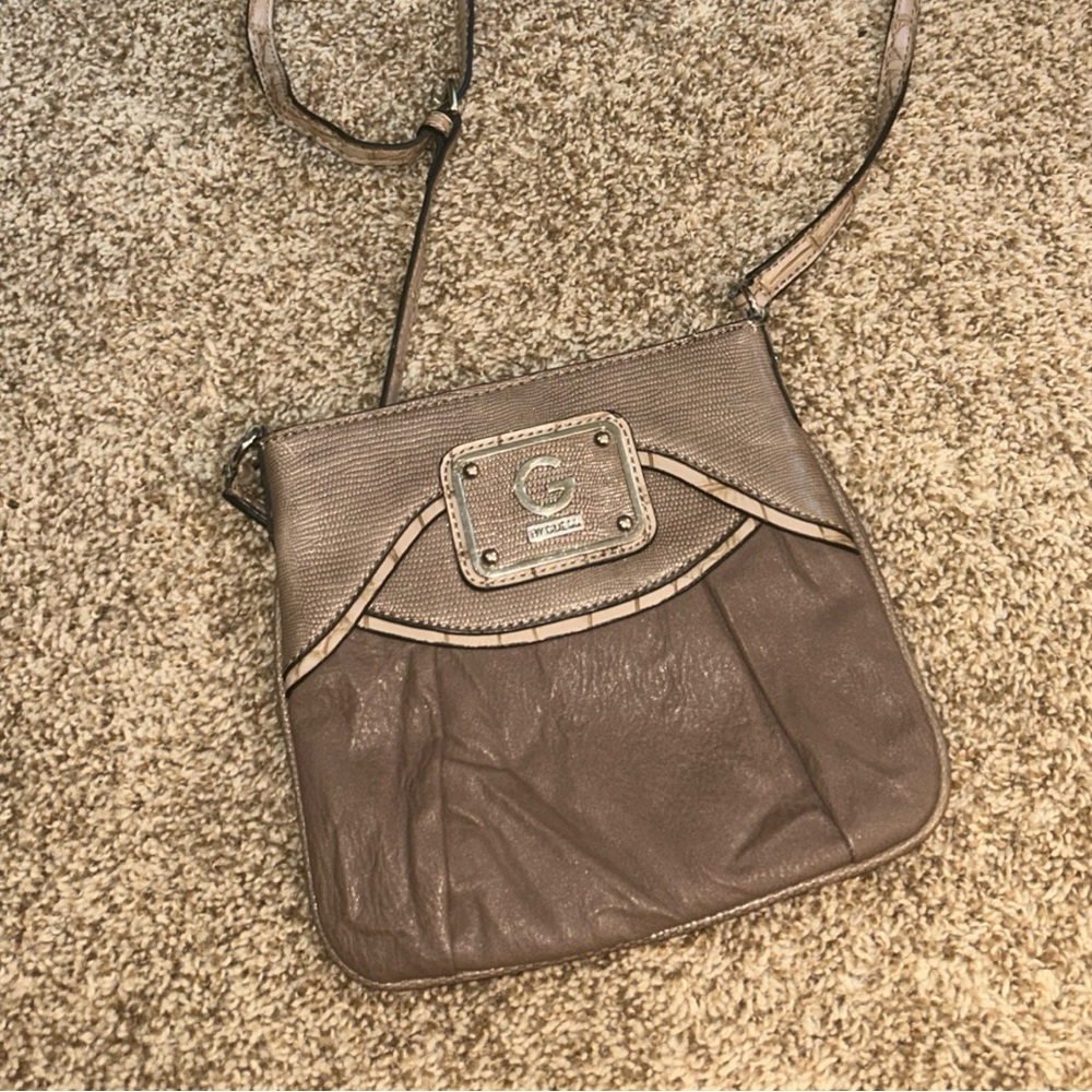 Guess Brown Crossbody Bag Purse Boho Vintage Look - image 1